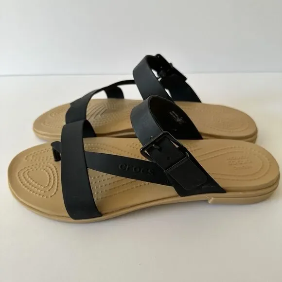 CROCS Tulum Post Toe Sandal Women’s Size 11 Black Comfort Shoe Strappy Buckle - Picture 2 of 7
